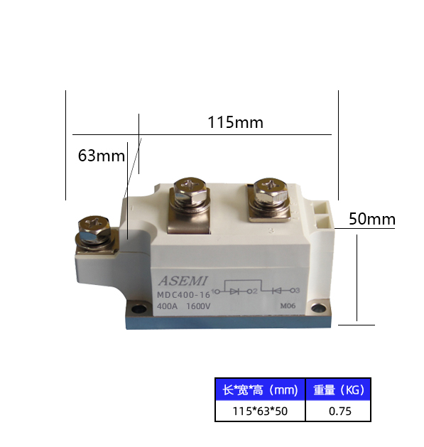 MDC400-16,MDC400-14,MDC400-12,MDC400-10,  ASEMI單臂串聯(lián)整流模塊